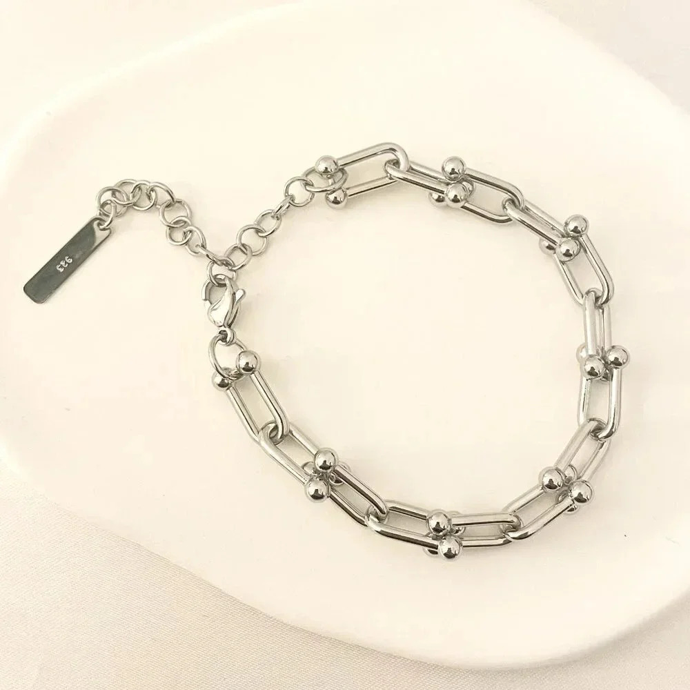 925 Sterling Silver Minimalist Bracelet U Link Hardware Chain Link Bracelet - Picture 8 of 10